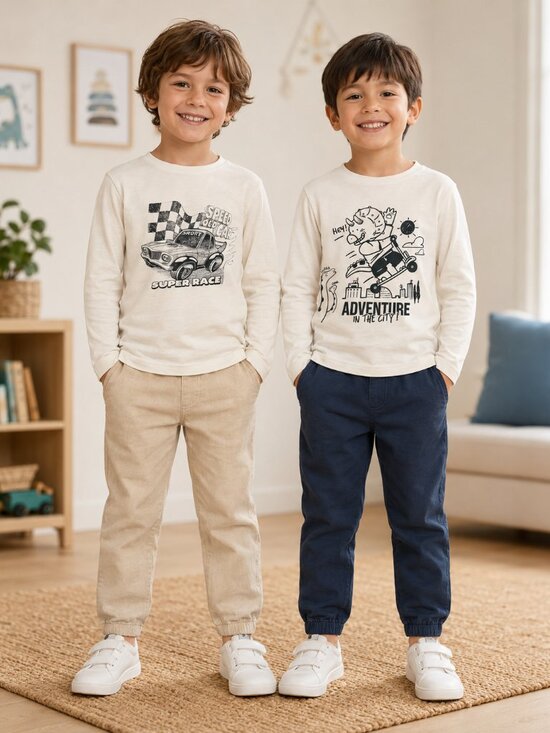 Kiabi Other - Kiabi Boys 2 Pack Long Sleeve Graphic Tees Size 6 Race Car Dinosaur
